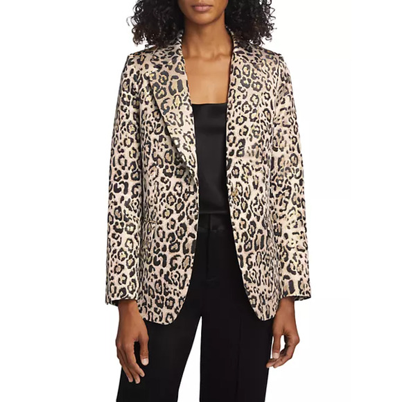 Elie Tahari The Marcie Leopard-Print Single-Breasted Blazer Brown Black 10 - Picture 1 of 9